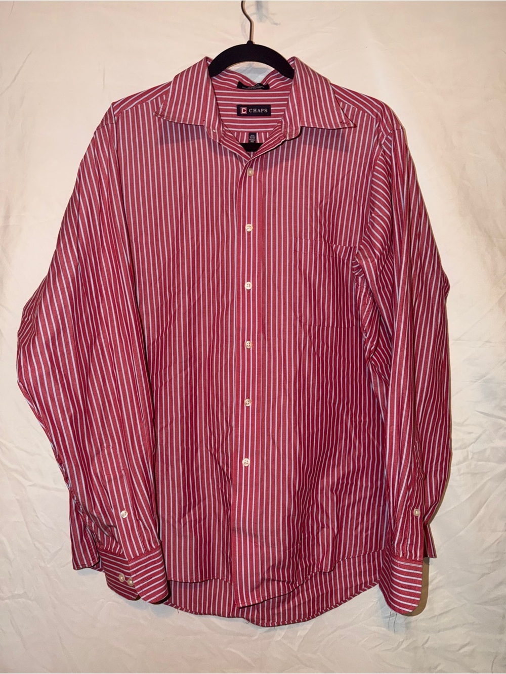Chaps Men’s Red and White Striped Dress Shirt